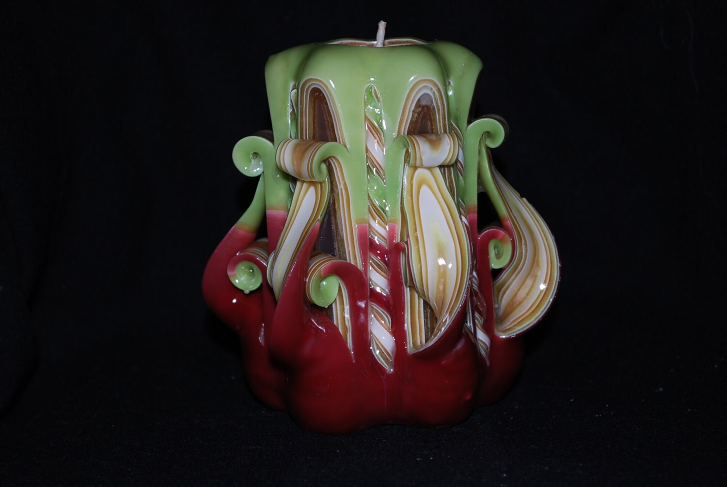 Hand Sculpted Candle Green Burgandy and Gold Cut and Curl Etsy
