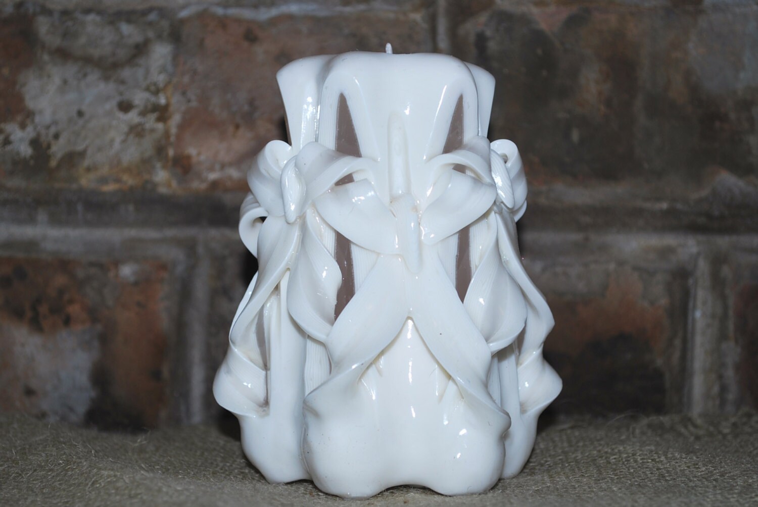 Hand Carved Candle White Double Bows Wedding Candle Etsy