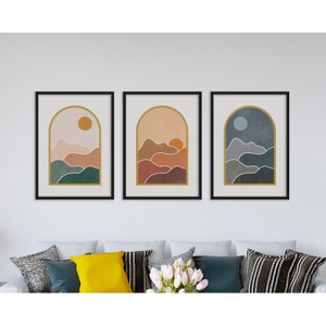 Printable Wall Art Set of 3 - Digital Instant Download, Sunrise, Sunset and Night Wall Art Set