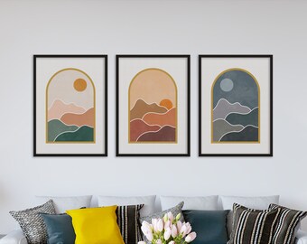 Printable Wall Art Set of 3 - Digital Instant Download, Sunrise, Sunset and Night Wall Art Set