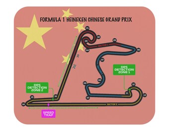 Formula One Mouse Pad featuring the Chinese Grand Prix track layout and flag.