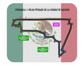 Formula One Mouse Pad featuring the Mexico Grand Prix track layout and flag.