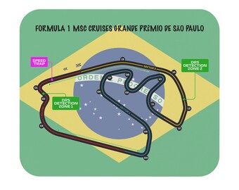 Formula One Mouse Pad featuring the Brazilian Grand Prix track layout and flag.