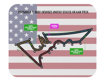 Formula One Mouse Pad featuring the US COTA Grand Prix  track layout and flag.