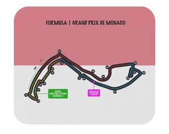 Formula One Mouse Pad for the Monaco Grand Prix track layout and flag.