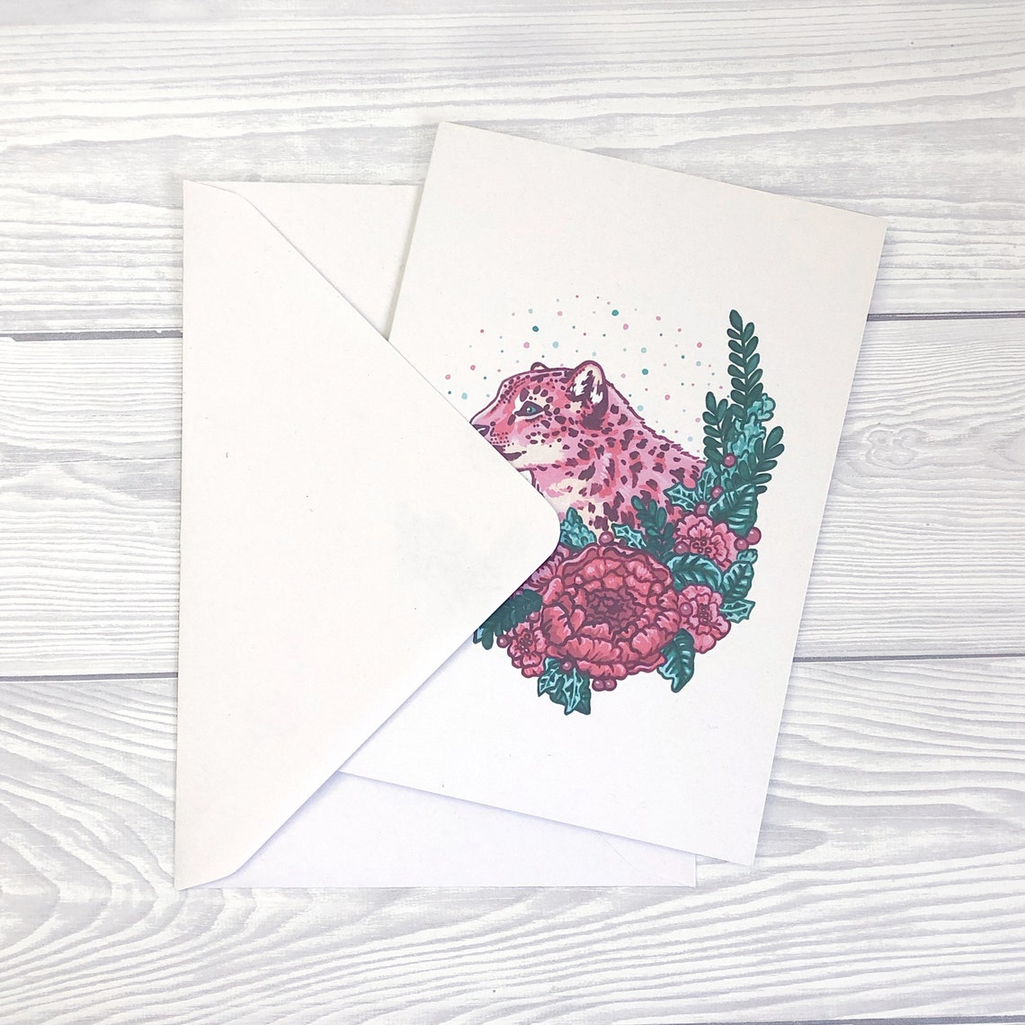Snow Leopard Christmas Card Colourful Winter Greetings Card | Etsy