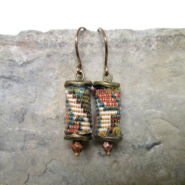 Tapestry Earrings, Bohemian Textile Earrings, Indie Jewelry, Boho Chic Earrings, Unique Dangles, Gift for Her, Peggy True