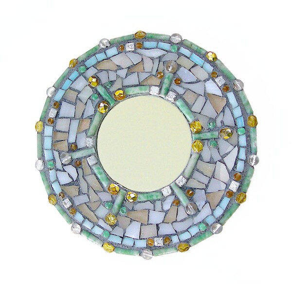 Piccolo specchio mosaico blu, specchio decorativo blu pallido, Shabby Chic specchio, Feng Shui, Table Top specchio, blu specchio a parete, specchio di accento