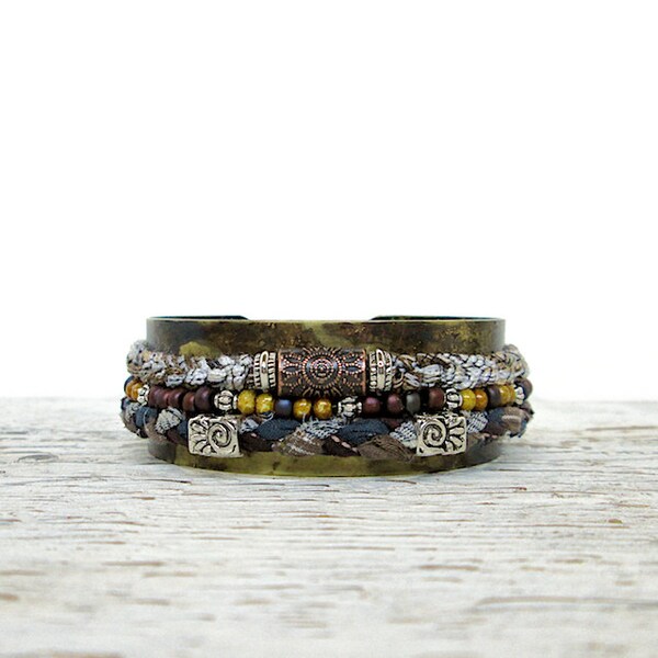 Rugged Brass Cuff, Large Cuff Bracelet, Earthy Bracelet Cuff, Men, Women, Mixed Media Bracelet, Handmade Bracelet