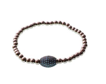 Turquoise Charm Bracelet/ Brass Beads/ Elastic Bracelet
