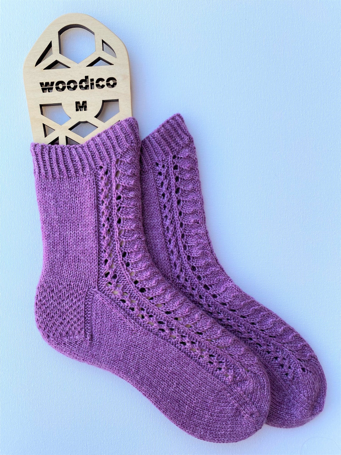 Purple Lace Hand Knitted Wool Socks 3839 Medium Etsy