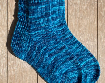 Blue hand knitted merino wool silk and cashmere lace socks women 38-39, Medium