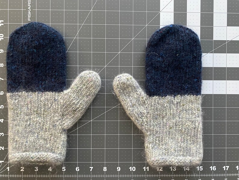 Tweed and Mohair Hand Knitted Blue Mittens, Medium - Etsy