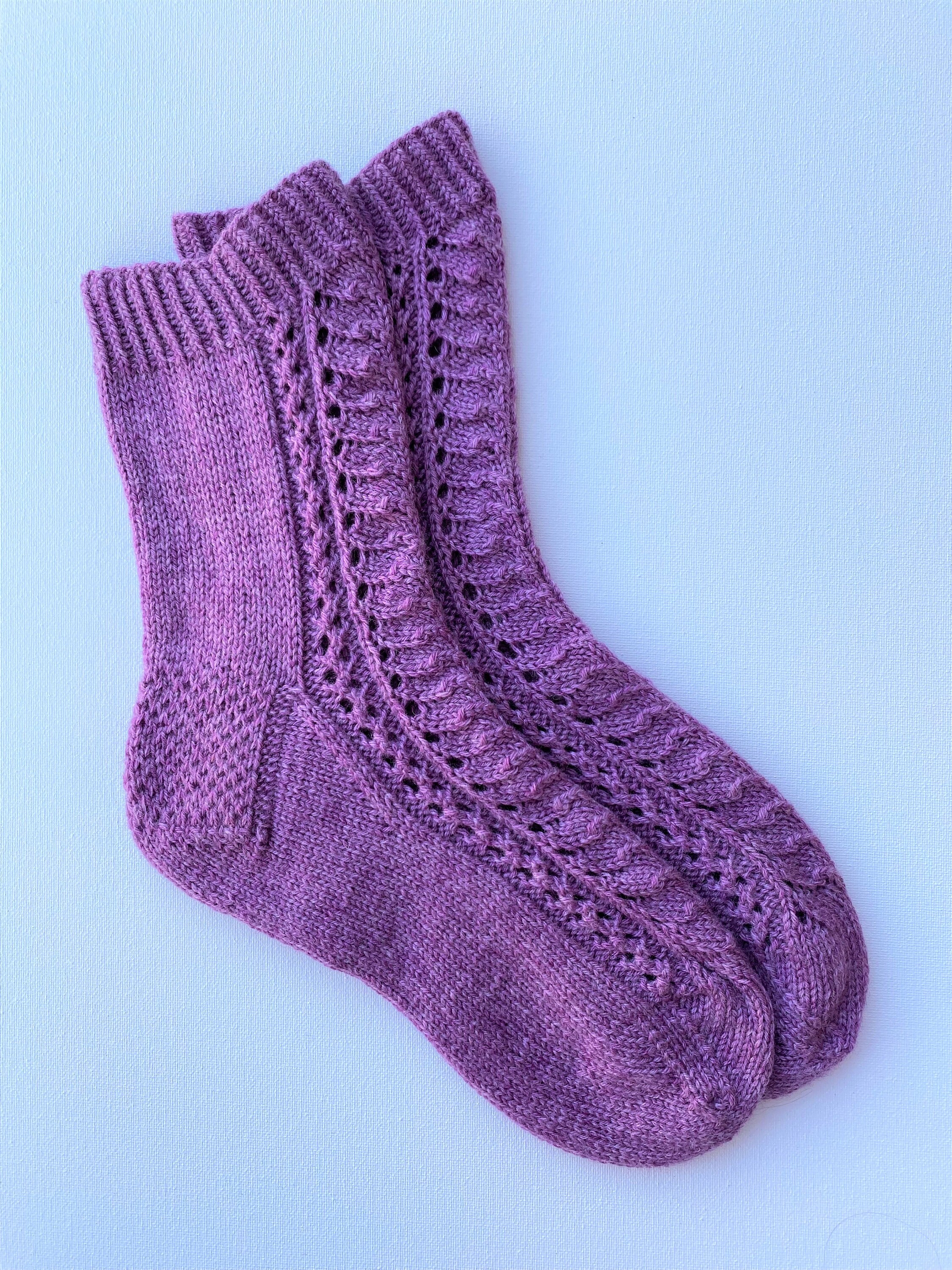 Purple Lace Hand Knitted Wool Socks 3839 Medium Etsy