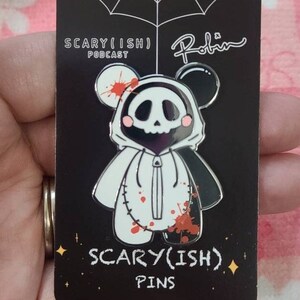 Kawaii blood splatter panda inspired kigurumi skull hoodie 1.75 inch Hard Enamel Pin Scaryish Pin