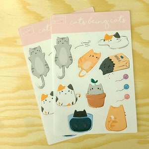 Gatos siendo gatos lindo Kawaii papel mate 4x6 pulgadas hoja de pegatinas