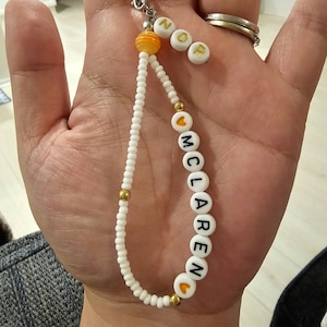F1 Inspired - Lando Norris (NOR), Oscar Piastri (PIA), Pato O&#39;Ward (PATO) - Mclaren themed handmade bead phone charm