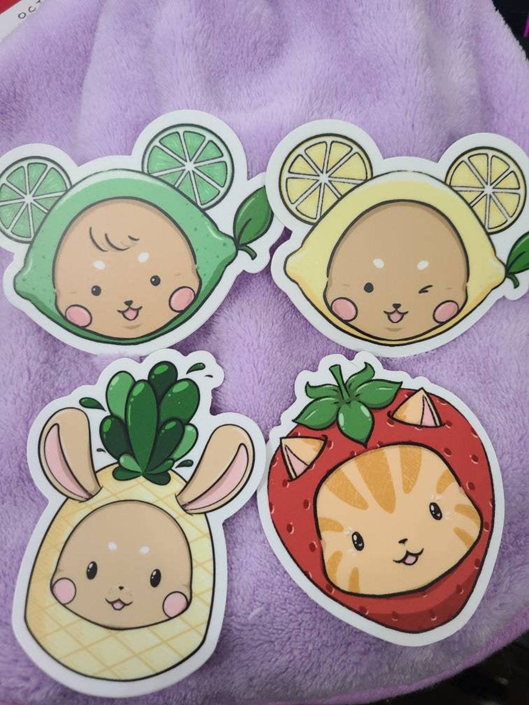 Kawaii Fruit Animals Vinyl Weatherproof Stickers lime Bear, Lemon Bear