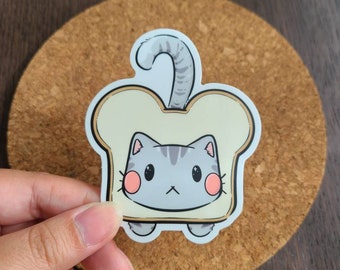 Kawaii Cat Toast 3 INCH die cut matte vinyl sticker