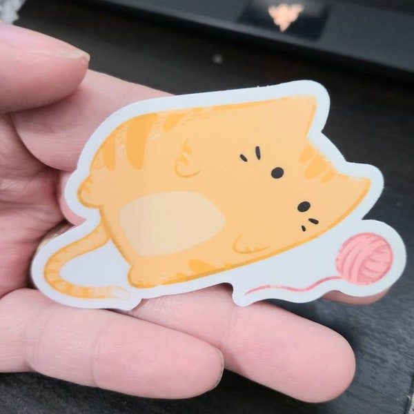 Lazy Yarn Cat - Orange Tabby 3 inch waterproof Vinyl Sticker