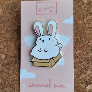 Kawaii Chubby Bunny in a Box 1.75 inch Hard Enamel Pin
