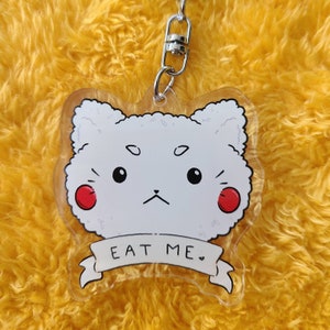 Grumpy Rice Ball Cat Onigiri 1.75 inch double-sided acrylic charm hook clasp keychain