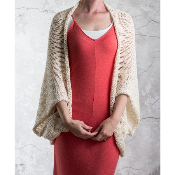 SIMPLE KNITTING PATTERN Beginner Summer Shrug - Cocoon Cardigan Pattern - Knit Blanket Sweater Pattern - 12 Sizes - Introspection