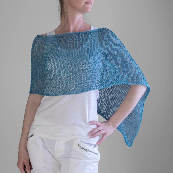 SIMPLE Poncho Knitting Pattern - Cropped Summer Knit Poncho - Rectangle Poncho Pattern - Linen Knitted Poncho - Easy Breezy - Brome Fields