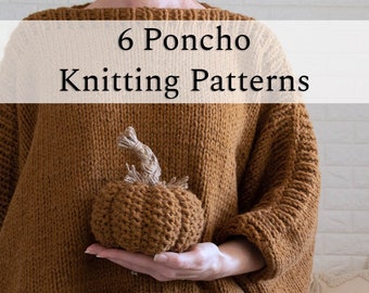 6 Poncho Knitting Patterns Bundle, Lace Knit Poncho, Chunky Poncho Pattern, Summer Poncho Knitting Pattern