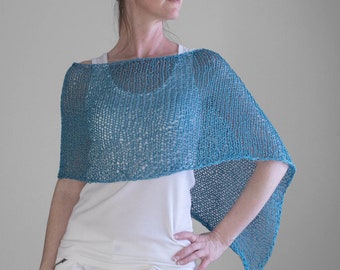 Simple Poncho Knitting Pattern, Cropped Summer Knit Poncho, One Rectangle Poncho Pattern Knit, Linen Knitted Poncho, Easy Breezy