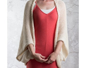 SIMPLE KNITTING PATTERN Beginner Summer Shrug - Cocoon Cardigan Pattern - Knit Blanket Sweater Pattern - 12 Sizes - Introspection