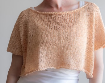 Summer Top Knitting Pattern, Simple Rectangle Tee, Peach Iced Tee PDF Pattern Download