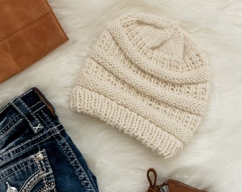 Slouchy Hat Knitting Pattern, Trendy Unisex Beanie Hat, Double Brim + Super Stretchy, Gift of Gratitude