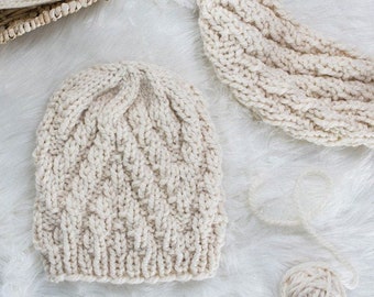 Fireside - Knitting Pattern - Beginner Easy Chevron Knit Hat - Brome Fields