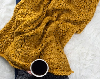 Chunky Blanket Knitting Pattern -  Super Bulky Throw Knit Blanket - Fan & Feather Knit Stitch Pattern - Boundaries