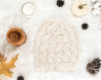 Heavenly - Knitting Pattern - Quick Herringbone Lace Knit Hat - Brome Fields