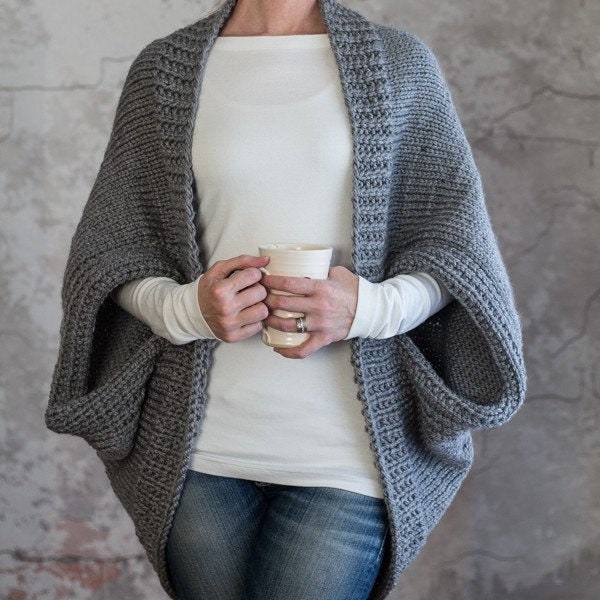 BEGINNER Knitting Pattern - Scoop Sweater - Knitted Bolero - Knit Jacket - Blanket Sweater - Shrug Pattern - Super Bulky - Glamorous