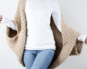 Knitting Pattern, Chunky Knit Shrug, Beginner Sweater Pattern, Women's Oversized Cardigan, Easy Cocoon Jacket, Bolero Pattern PDF