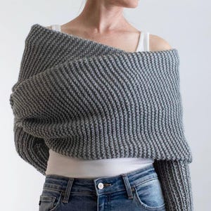KNITTING PATTERN, Chunky Knit Sweater Scarf Pattern, Beginner Garter Stitch Garment Knitting Pattern, Overcast