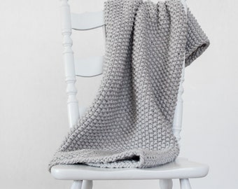 Chunky Seed Stitch Blanket Knitting Pattern - Knit Throw Blanket Pattern - Beginner Purl & Knit Stitch Blanket