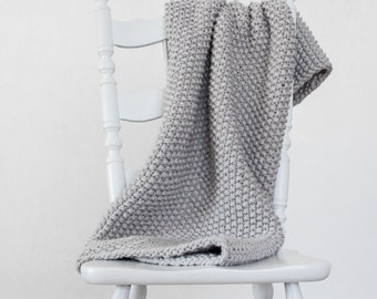 Blanket Knitting Pattern, Chunky Seed Stitch Knit Throw Blanket, Beginner Knit & Purl Stitch Only, Printable Download PDF, Charming