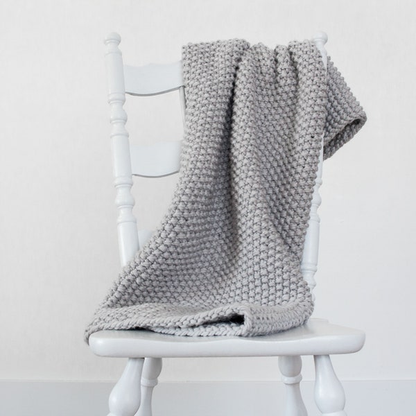 Chunky Seed Stitch Blanket Knitting Pattern - Knit Throw Blanket Pattern - Beginner Purl & Knit Stitch Blanket