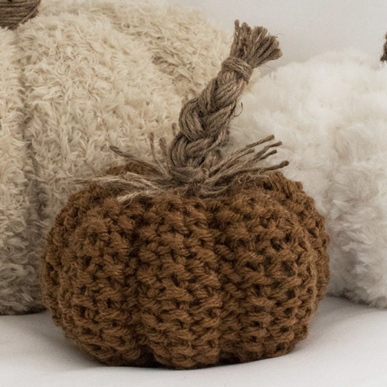 Seed Stitch Pumpkin Knitting Pattern Rustic Pumpkin Pattern Braided Twine Stem Pumpkin Knitting Pattern image 1