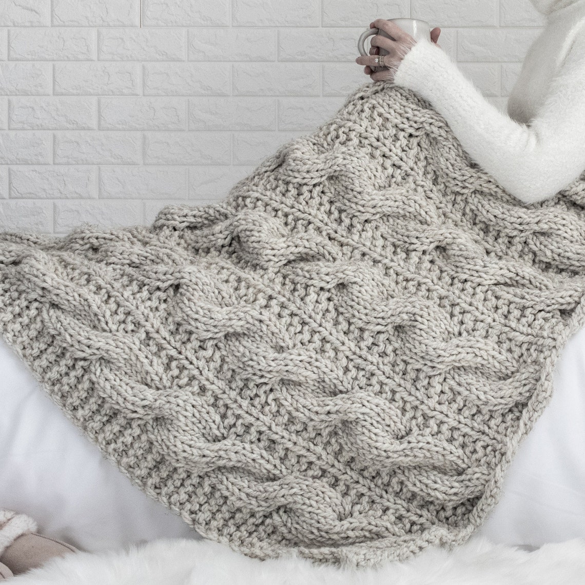 Chunky Cable Blanket Knitting Pattern Cable Knit Throw Etsy