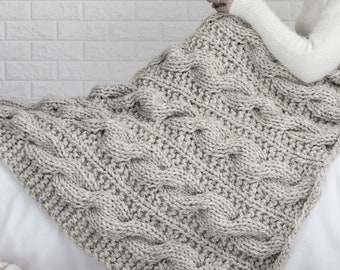 Chunky Cable Blanket Knitting Pattern - Cable Knit Throw Blanket Pattern - Easy Cable Blanket Knitting Pattern - Beginner Afghan Pattern