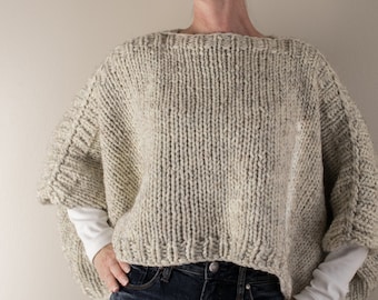 Chunky Poncho Sweater Knitting Pattern, Cozy Chunky Knit Sweater Poncho Pattern, Beginner Poncho Knitting Pattern, On The Go