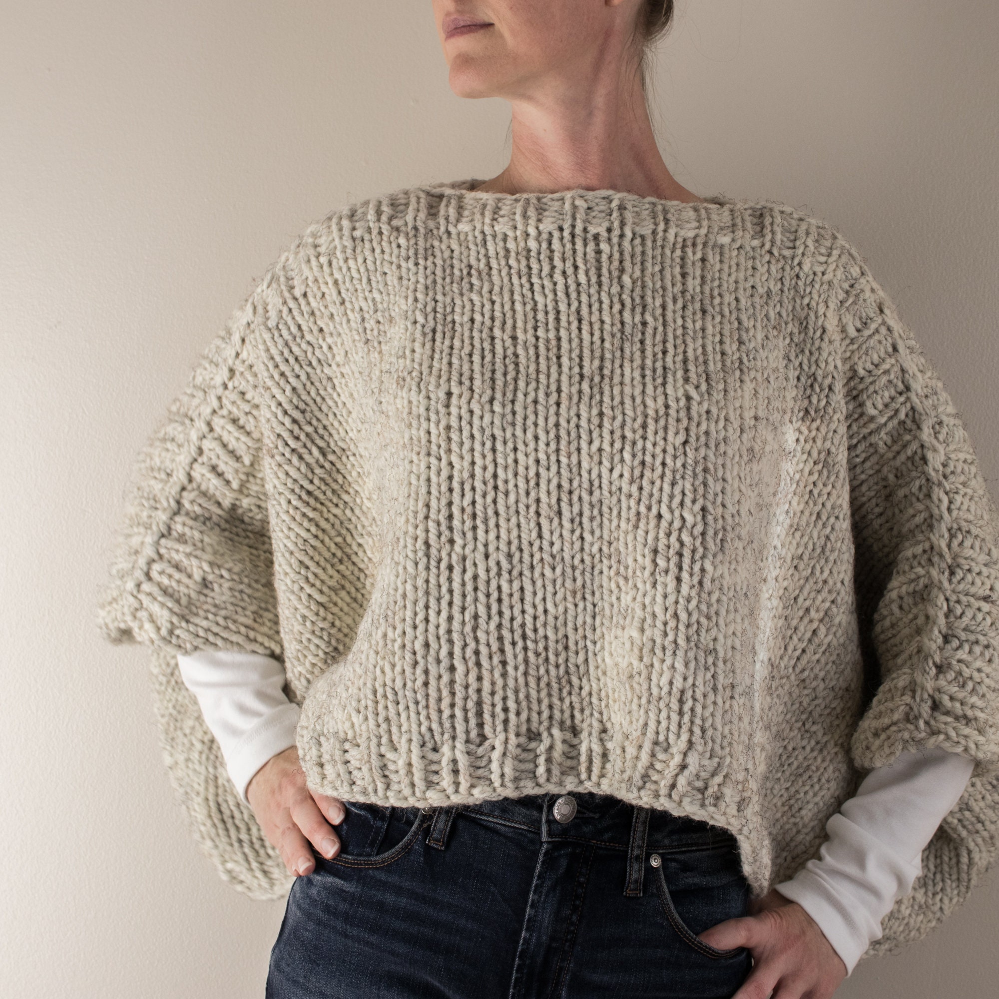 Knitting Pattern Chunky Poncho Sweater Chunky Knit Sweater Poncho Pattern Beginner Pattern Etsy