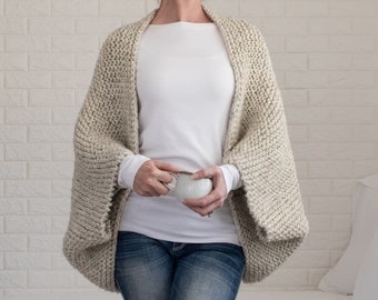 Knitting Pattern - Beginner Shrug Sweater - Oversized Blanket Sweater - Super Chunky Cocoon Cardigan - Knit Bolero Pattern - Meditation