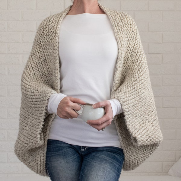 Knitting Pattern - Beginner Shrug Sweater - Oversized Blanket Sweater - Super Chunky Cocoon Cardigan - Knit Bolero Pattern - Meditation