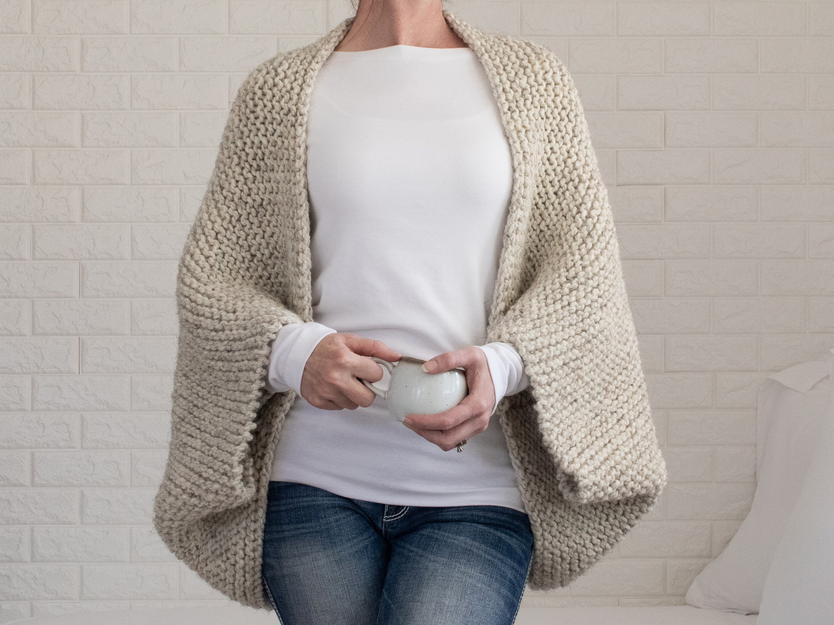 Knitting Pattern Beginner Shrug Sweater Oversized Blanket Sweater